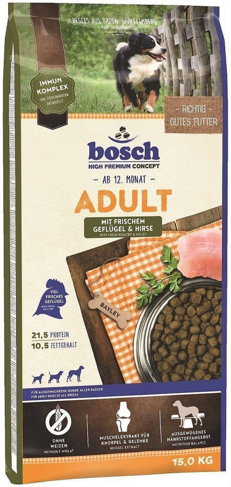 Сухой корм Bosch Adult Poultry&Millet с птицей и просо для взрослых собак