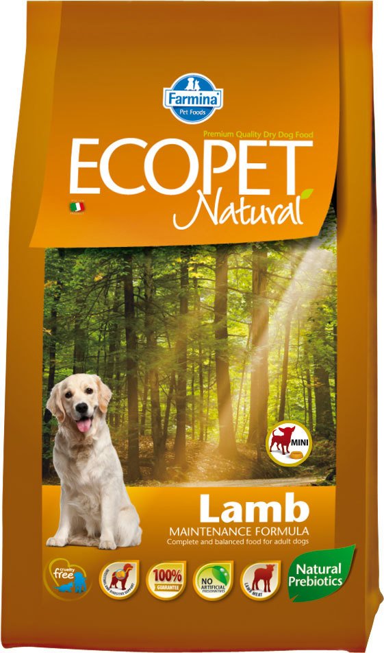 Сухой корм Farmina Ecopet Natural Lamb Mini для взрослых собак мелких пород  с проблемами пищеварения и аллергией, со вкусом ягненка