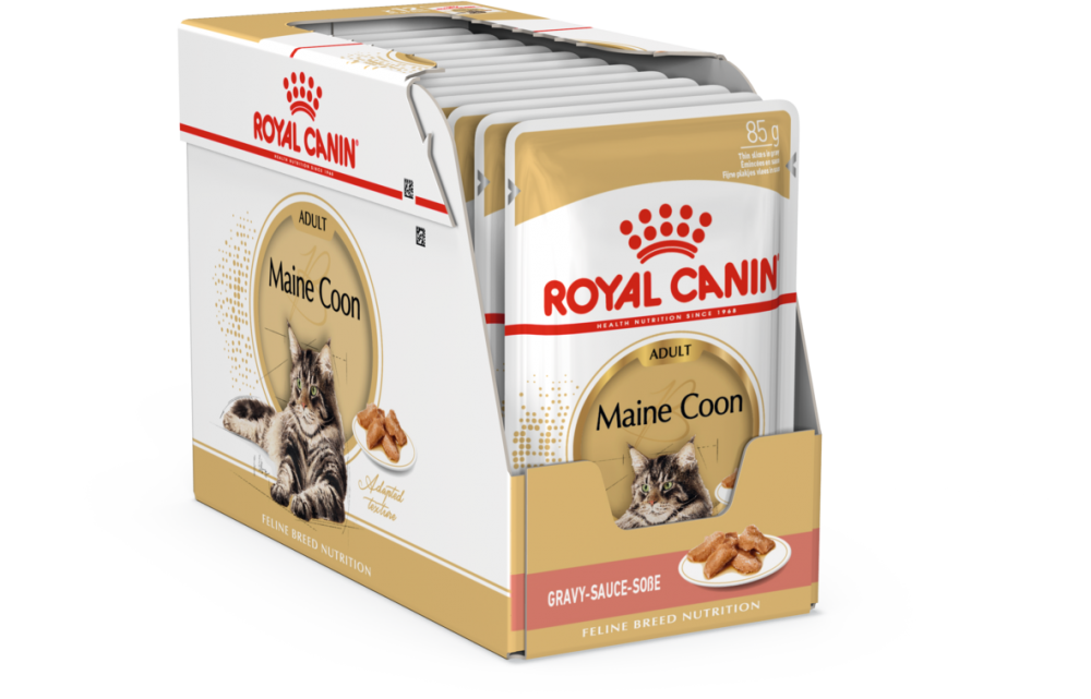 Паучи Royal Canin Maine Coon Adult для взрослых кошек породы мейн кун, кусочки в соусе 85 г