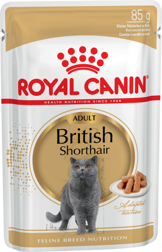 Паучи Royal Canin British Shorthair Adult для взрослых британских короткошерстных кошек, кусочки в соусе 85 г