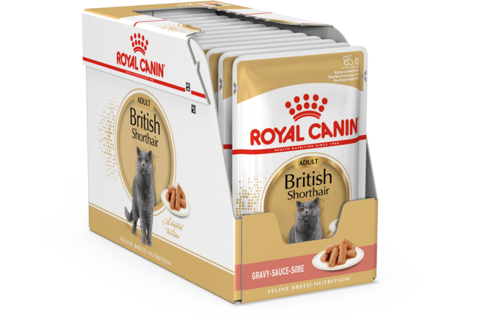 Паучи Royal Canin British Shorthair Adult для взрослых британских короткошерстных кошек, кусочки в соусе 85 г