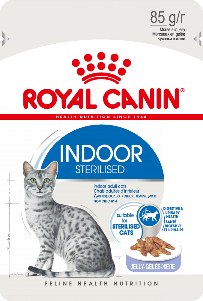 Паучи Royal Canin Indoor Sterilised в желе для стерилизованных кошек, живущих в помещении