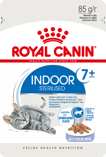 Паучи Royal Canin Indoor Sterilised 7 + в желе для стареющих стерилизованных кошек, живущих в помещении