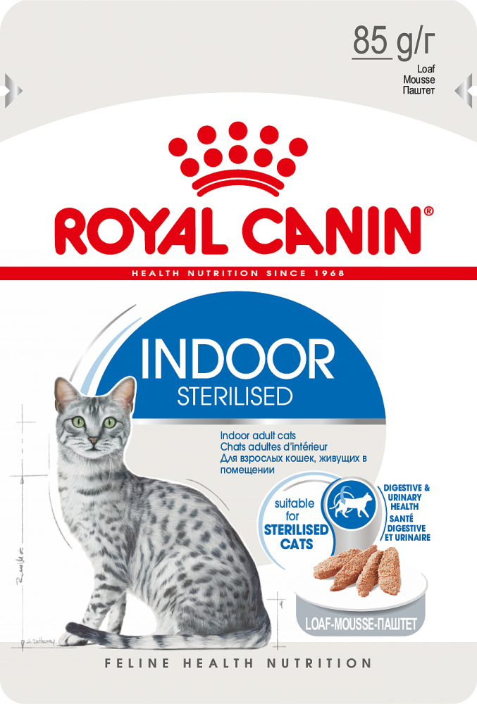 Паучи Royal Canin Indoor Sterilised в паштете для стерилизованных кошек, живущих в помещении